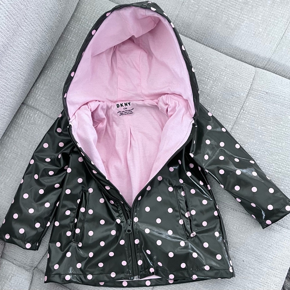 DKNY jacket 12 months baby girl polka dots black/pink